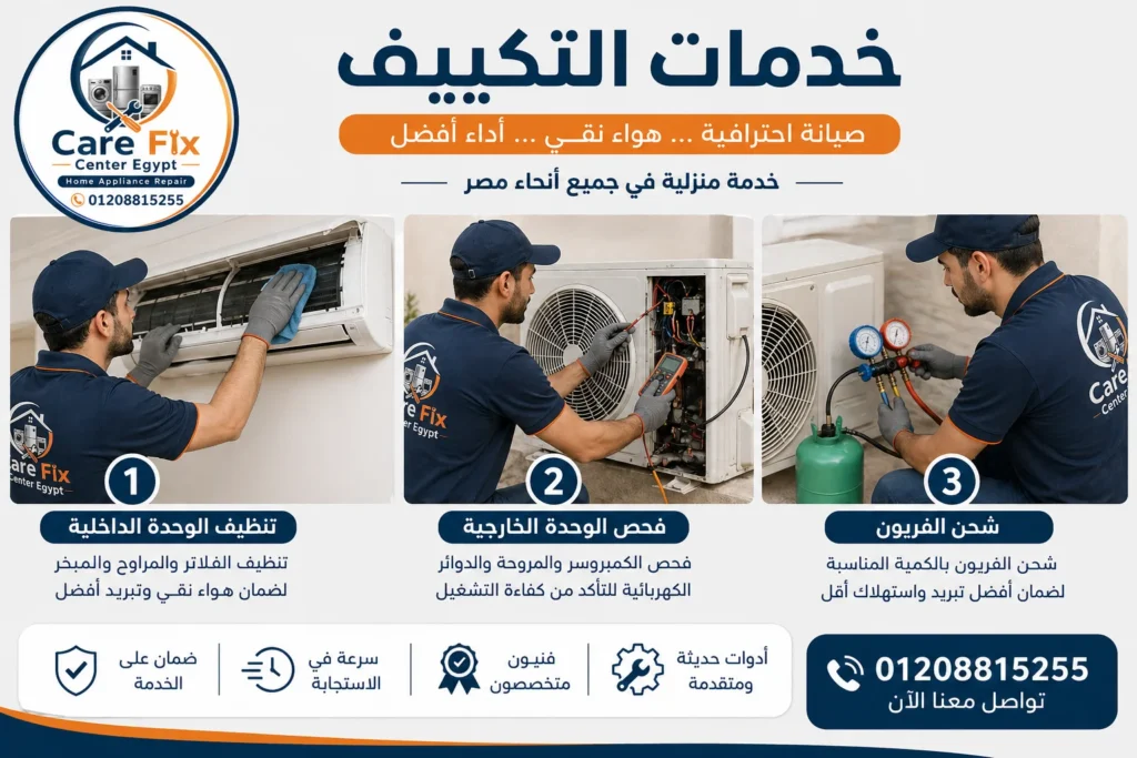 خطوات صيانة التكييفات تشمل تنظيف الوحدة وإصلاح الأعطال وشحن الفريون