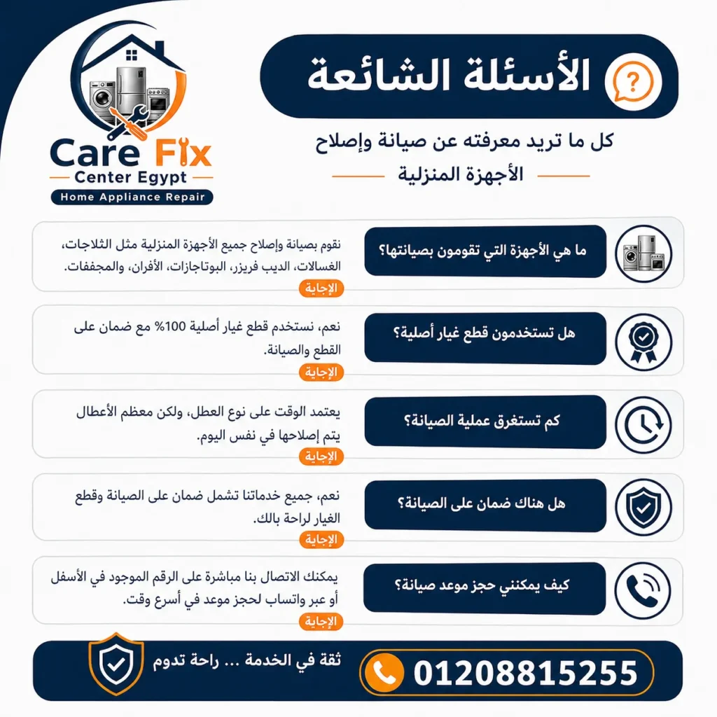الأسئلة الشائعة حول صيانة الديب فريزر في مصر مثل التكلفة ومدة الإصلاح وخدمة الطوارئ
