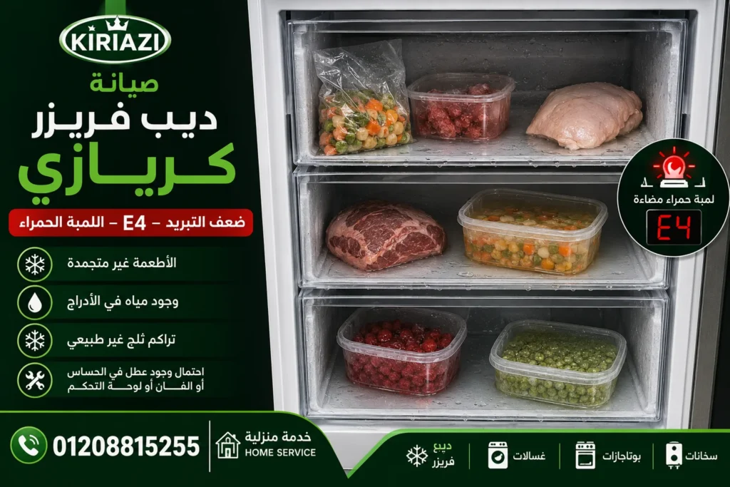 ضعف تجميد ديب فريزر كريازي بسبب نقص الفريون أو انسداد الهواء