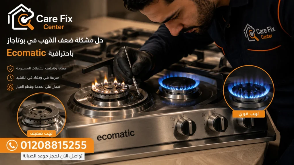 ضعف شعلة بوتاجاز ايكوماتيك بسبب انسداد البورنر والحاجة للصيانة