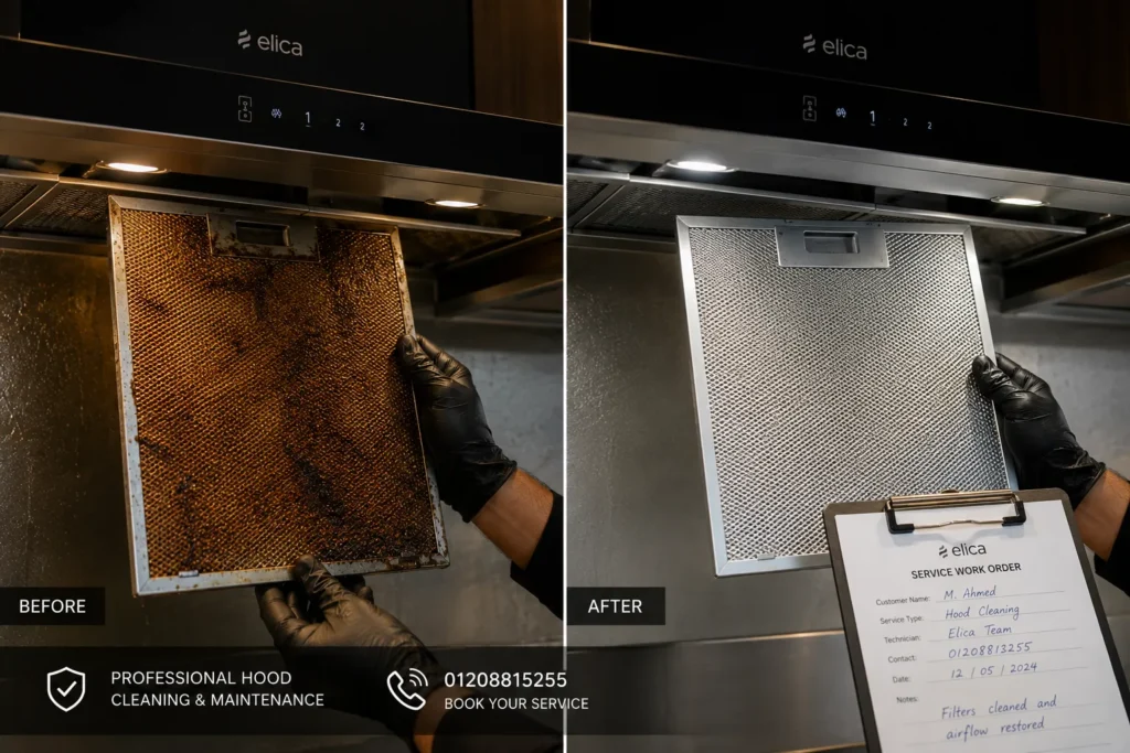 تنظيف فلاتر شفاط اليكا قبل وبعد الصيانة