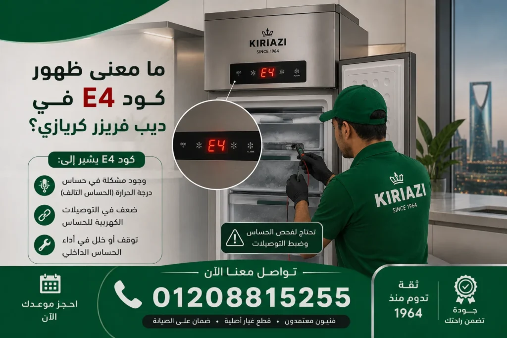ظهور كود E4 في ديب فريزر كريازي بسبب عطل حساس الحرارة