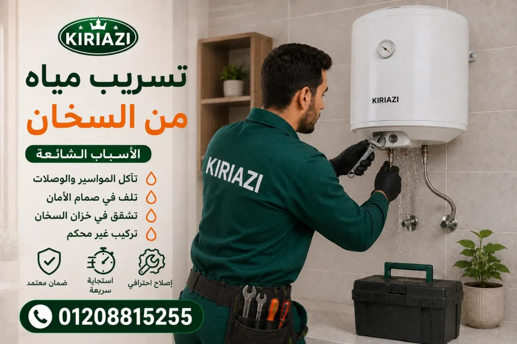 تسريب مياه من سخان كريازي بسبب تلف الجوان الداخلي أو الرداخ