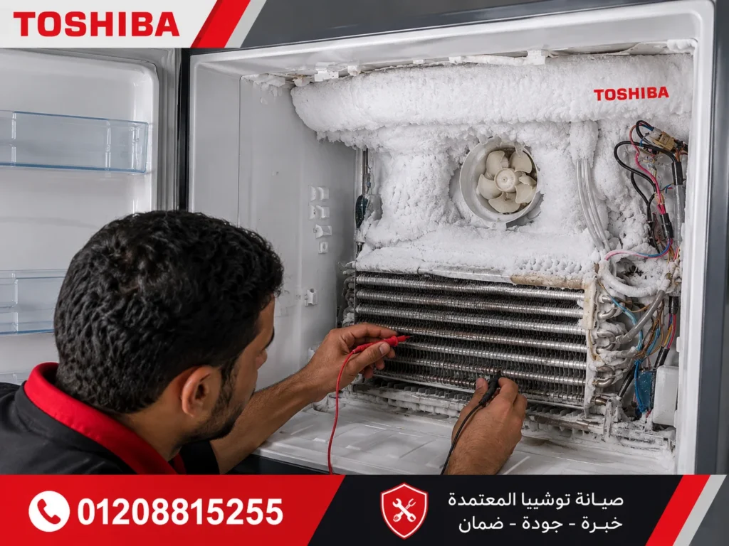 أشهر أعطال ثلاجات توشيبا مثل ضعف التبريد وتراكم الثلج داخل الفريزر ومشاكل الديفروست