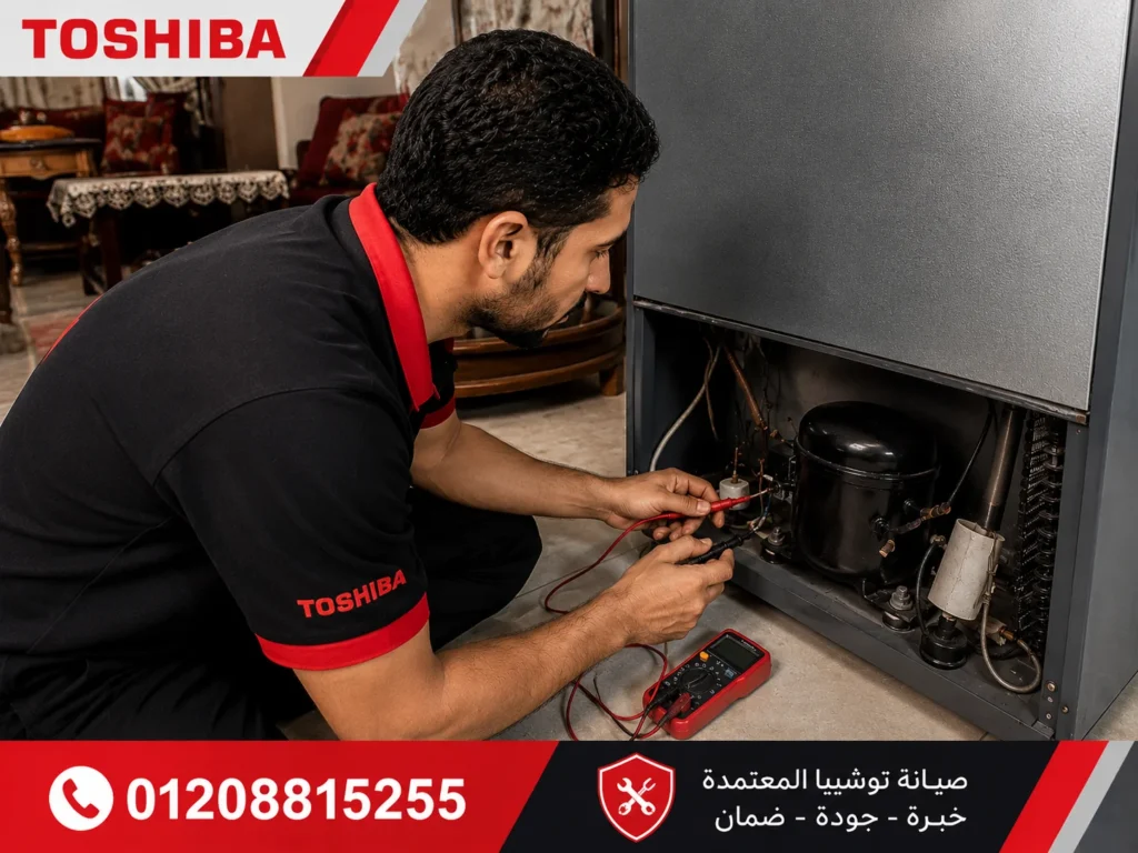 مكونات ثلاجة توشيبا الداخلية مثل مروحة التبريد وحساس الديفروست وأسباب توقف التبريد