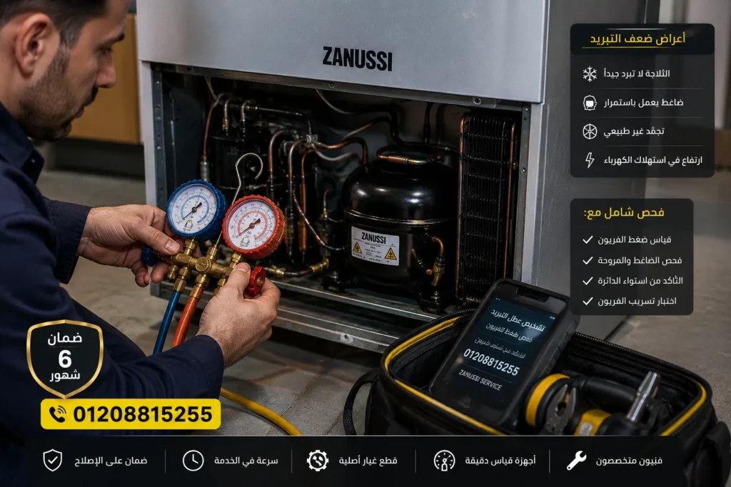 تراكم الثلج داخل فريزر ثلاجة زانوسي بسبب أعطال النوفروست