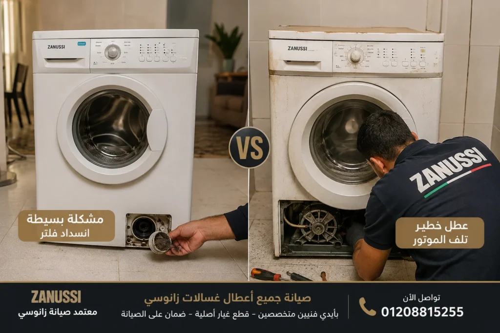 مقارنة بين الأعطال البسيطة والخطيرة في غسالة زانوسي مع شرح الصيانة